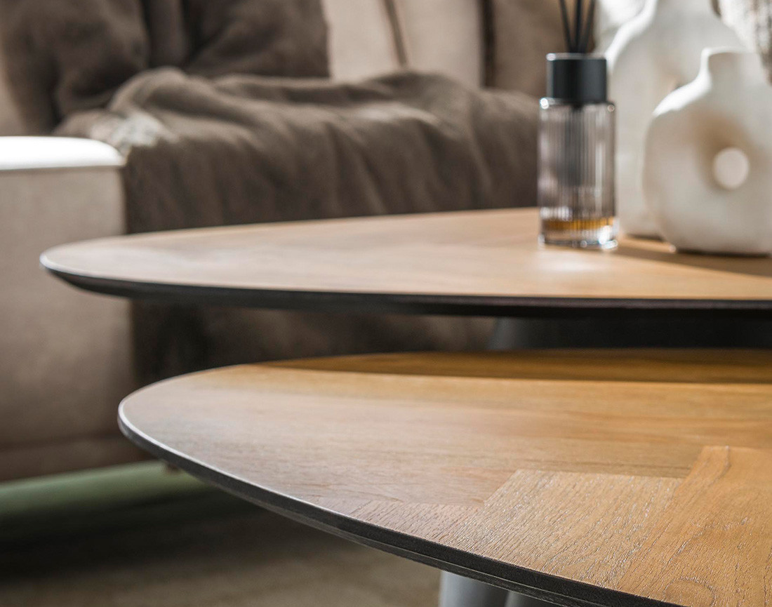 Lot de 2 tables basses bois et métal 90 et 75 cm Hoani