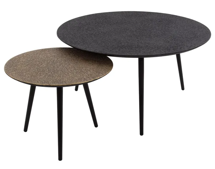 Lot de 2 tables basses doré et noir 74 et 58 cm Kahoni