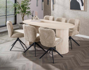 Table à manger bois effet travertin 6 personnes Maeva