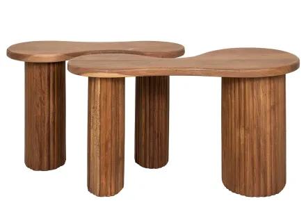 Lot de 2 tables basses bois massif d'acacia 80 et 65 cm Kamea