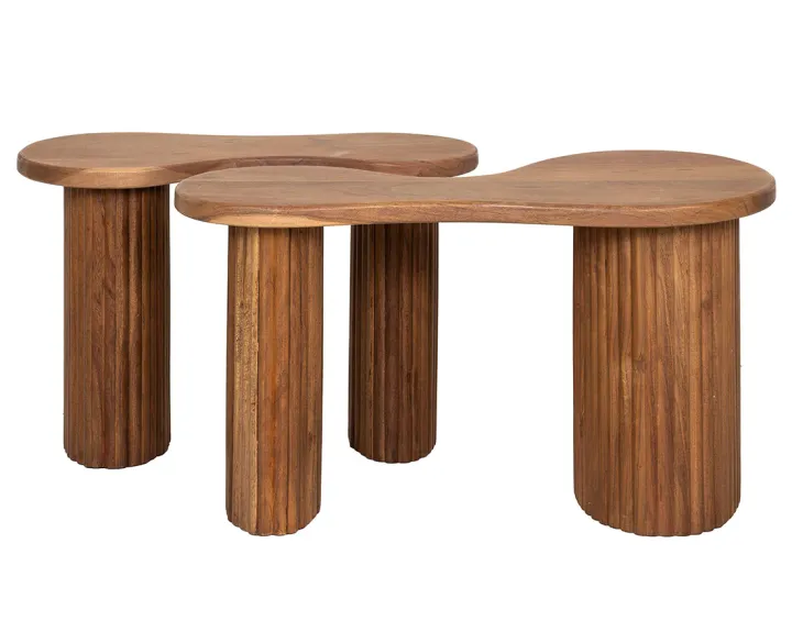 Lot de 2 tables basses bois massif d'acacia 80 et 65 cm Kamea