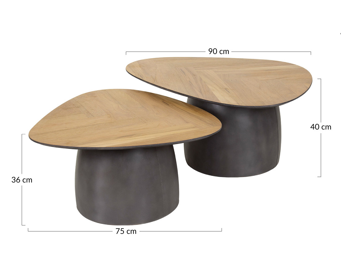 Lot de 2 tables basses bois et métal 90 et 75 cm Hoani