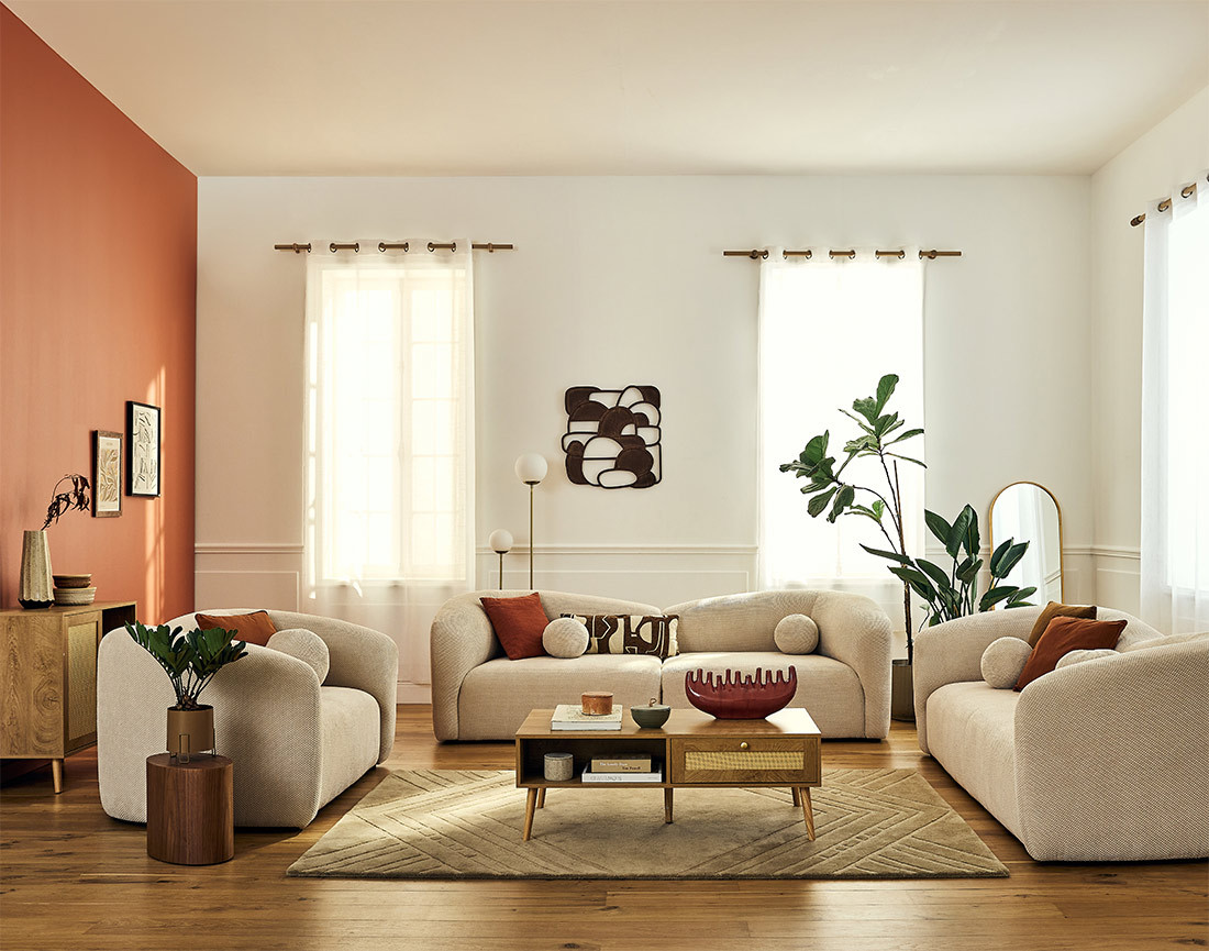 Table basse bois et cannage 1 tiroir et 1 niche 110 cm Goto