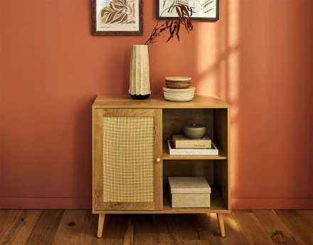 Buffet haut bois et cannage 80 cm Goto