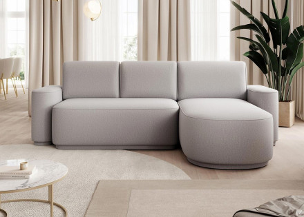 Canapé d'angle droit 4 places convertible avec coffre en tissu Sam