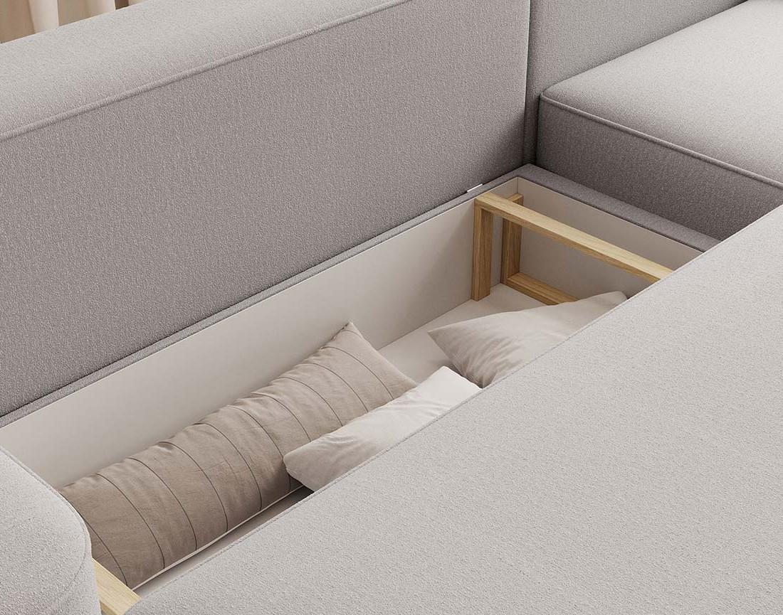 Canapé d'angle droit 4 places convertible avec coffre en tissu Sam Canapé d'angle droit 4 places convertible avec coffre en tissu Sam