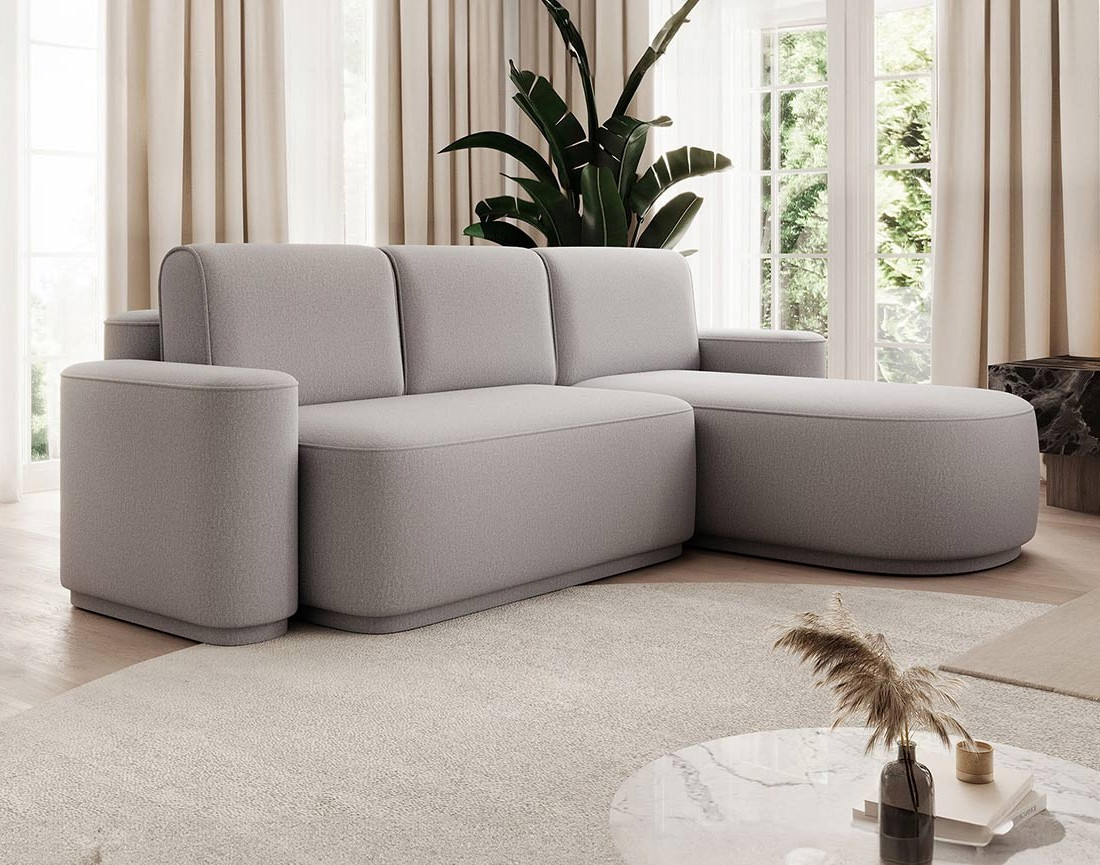 Canapé d'angle droit 4 places convertible avec coffre en tissu Sam Canapé d'angle droit 4 places convertible avec coffre en tissu Sam