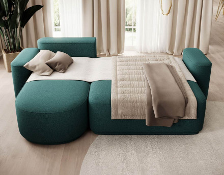 Canapé d'angle gauche 4 places convertible avec coffre en tissu Sam