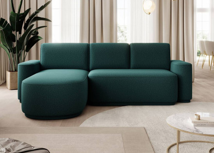 Canapé d'angle gauche 4 places convertible avec coffre en tissu Sam