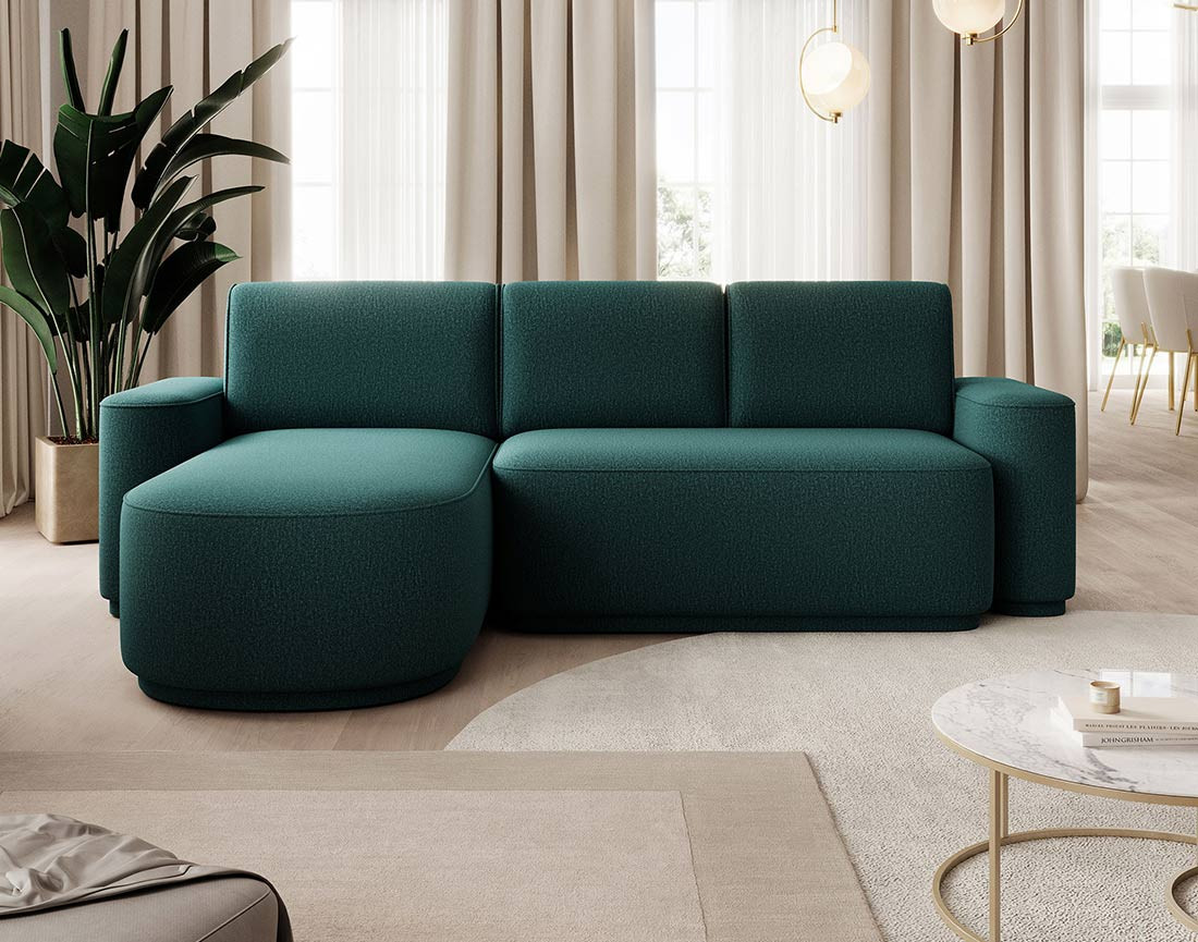 Canapé d'angle gauche 4 places convertible avec coffre en tissu Sam