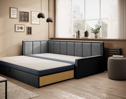 Canapé 3 places gauche convertible avec coffre en velours James