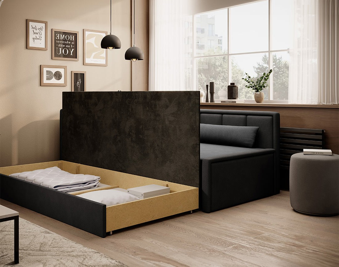 Canapé 3 places gauche convertible avec coffre en velours James Canapé 3 places gauche convertible avec coffre en velours James