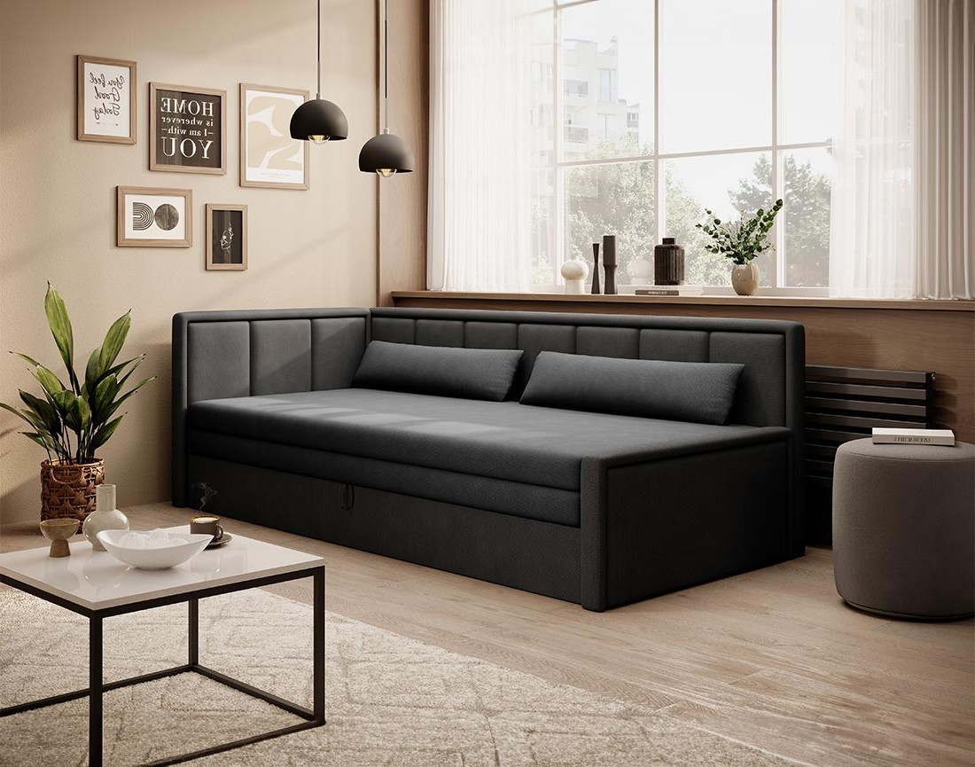 Canapé 3 places gauche convertible avec coffre en velours James Canapé 3 places gauche convertible avec coffre en velours James