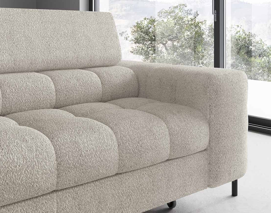 Canapé d'angle gauche 5 places convertible avec coffre et têtières réglables en tissu bouclette Elisa