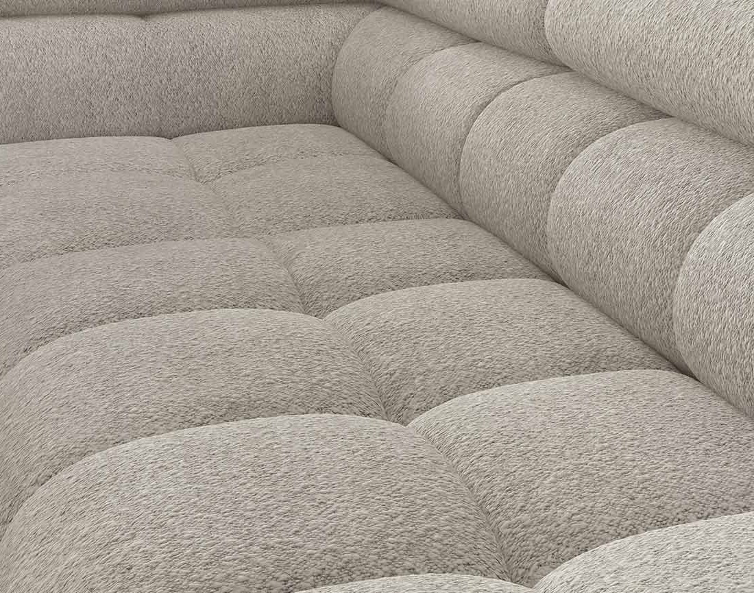 Canapé d'angle gauche 5 places convertible avec coffre et têtières réglables en tissu bouclette Elisa