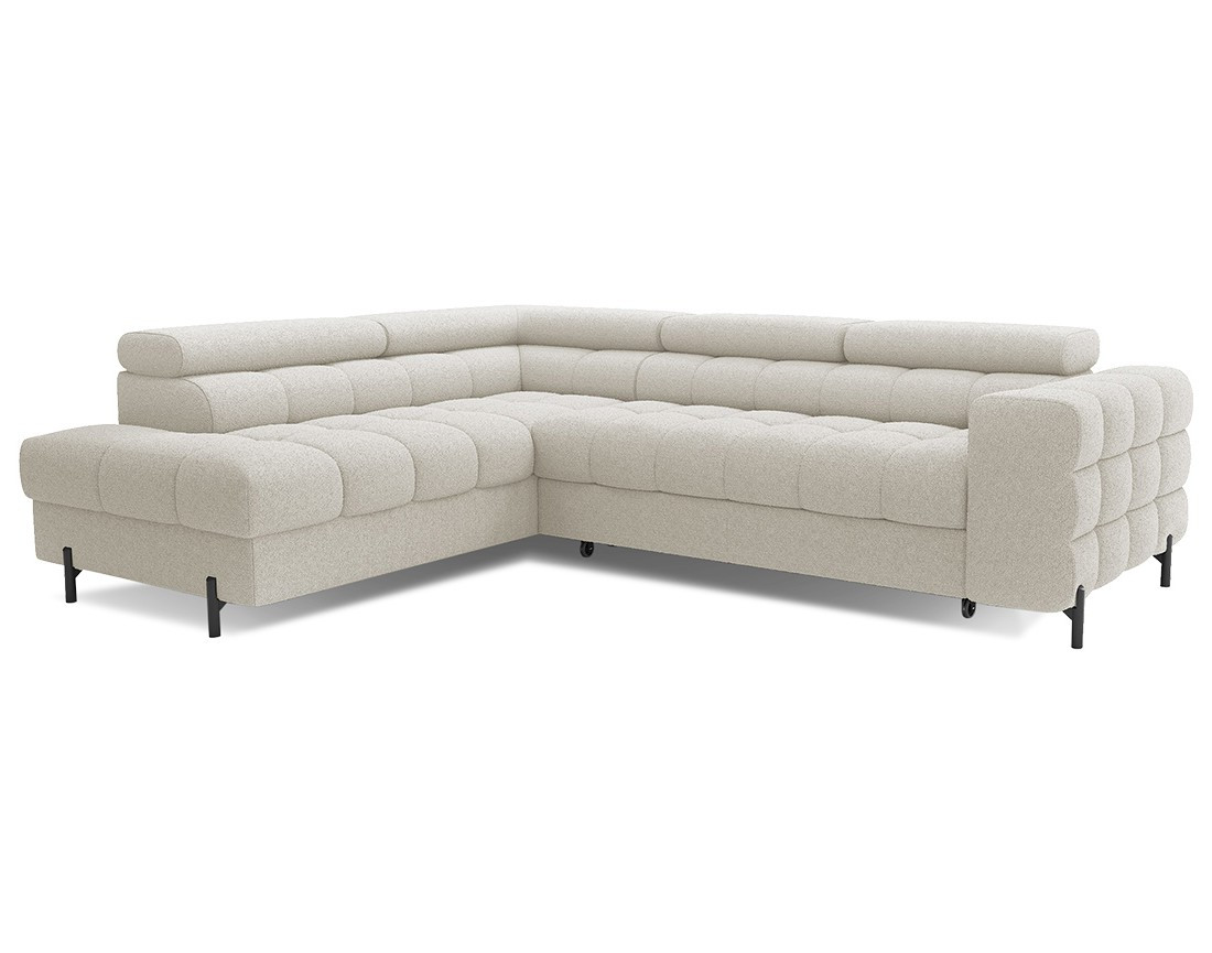 Canapé d'angle gauche 5 places convertible avec coffre et têtières réglables en tissu bouclette Elisa