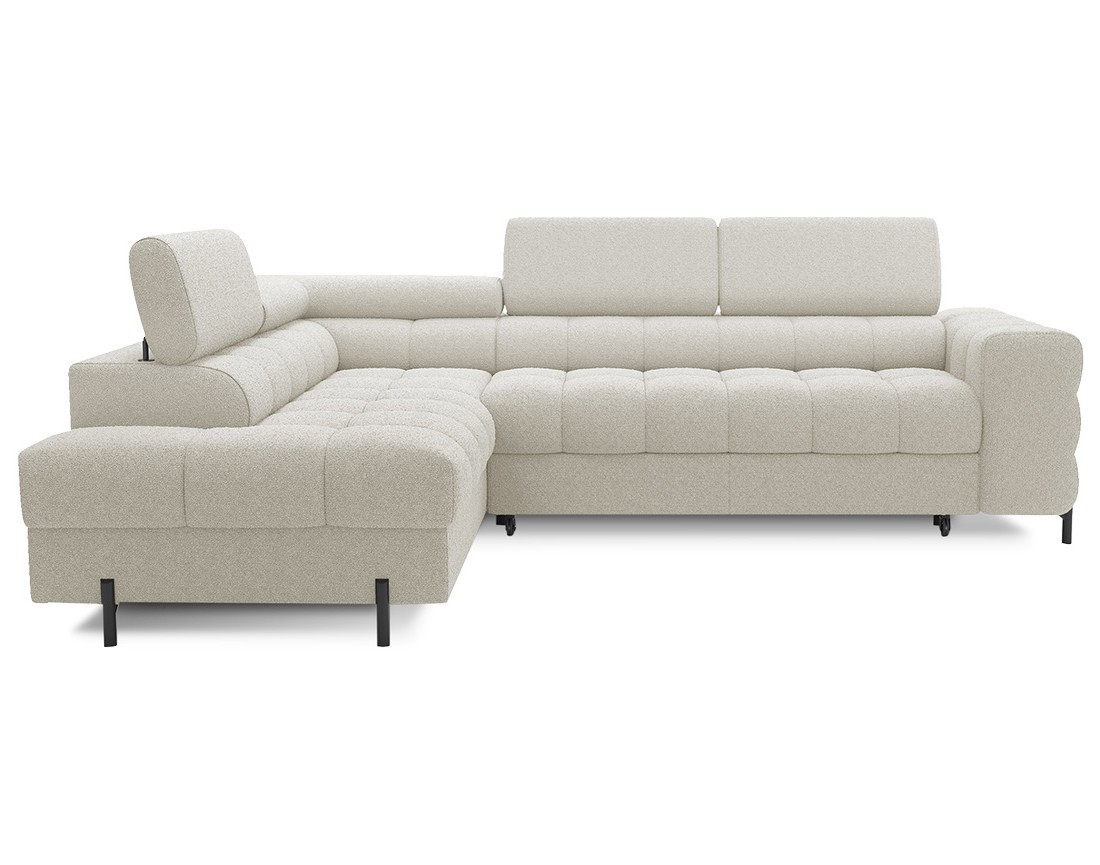 Canapé d'angle gauche 5 places convertible avec coffre et têtières réglables en tissu bouclette Elisa