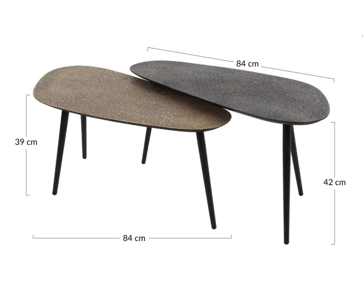 Lot de 2 tables basses doré et noir 84 cm Kahoni