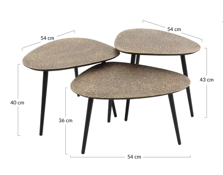 Lot de 3 tables basses doré et noir 54 cm Kahoni