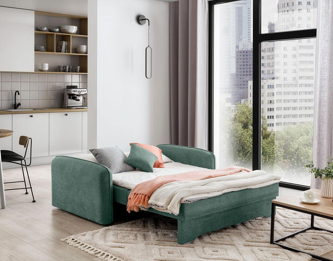 Canapé droit 3 places convertible avec coffre en velours Michelle