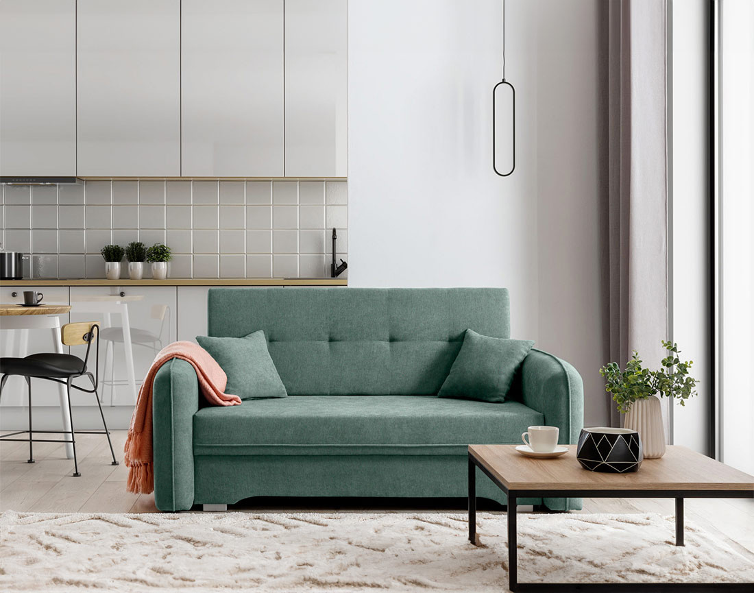 Canapé droit 3 places convertible avec coffre en velours Michelle