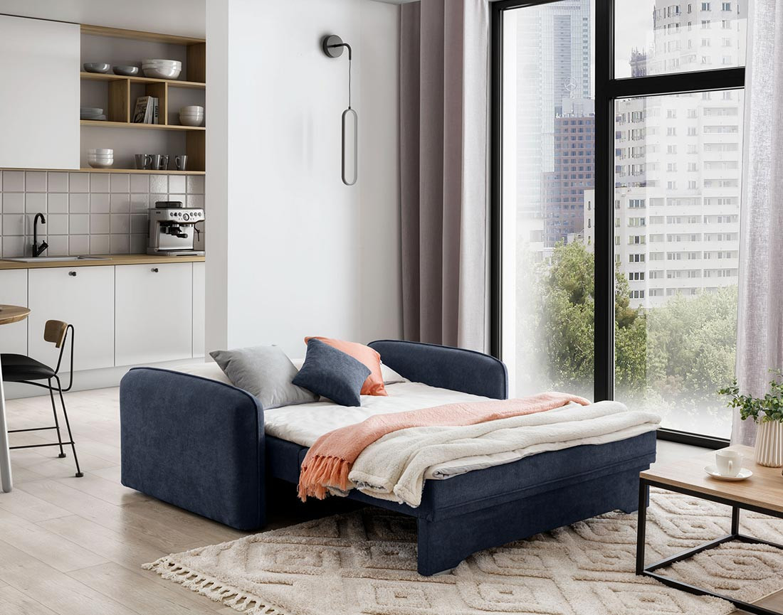 Canapé droit 3 places convertible avec coffre en velours Michelle