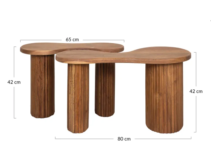 Lot de 2 tables basses bois massif d'acacia 80 et 65 cm Kamea