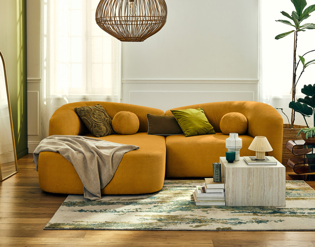 Canapé d'angle gauche 4 places en velours texturé Charles