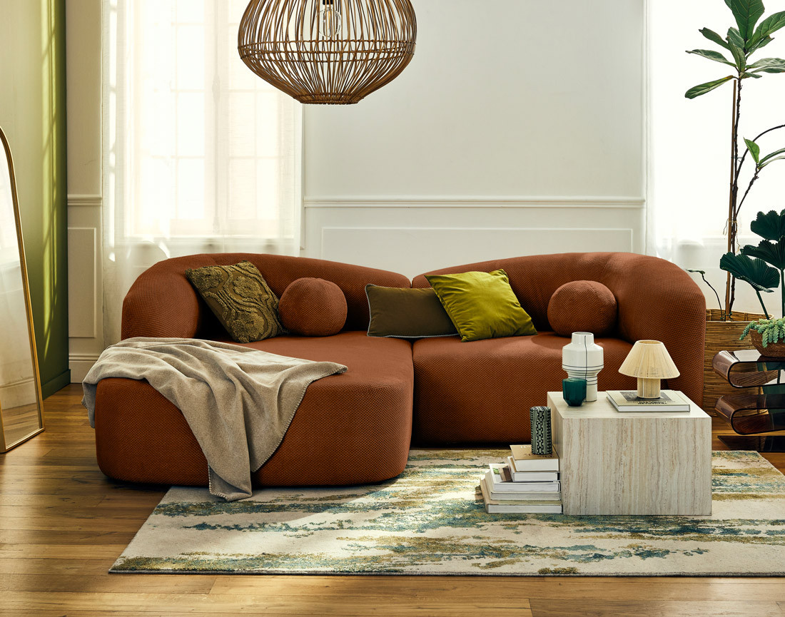 Canapé d'angle gauche 4 places en velours texturé Charles