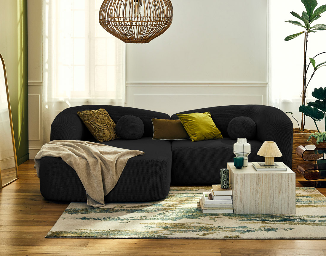 Canapé d'angle gauche 4 places en velours texturé Charles Canapé d'angle gauche 4 places en velours texturé Charles