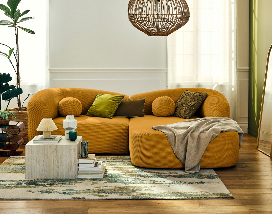 Canapé d'angle droit 4 places en velours texturé Charles