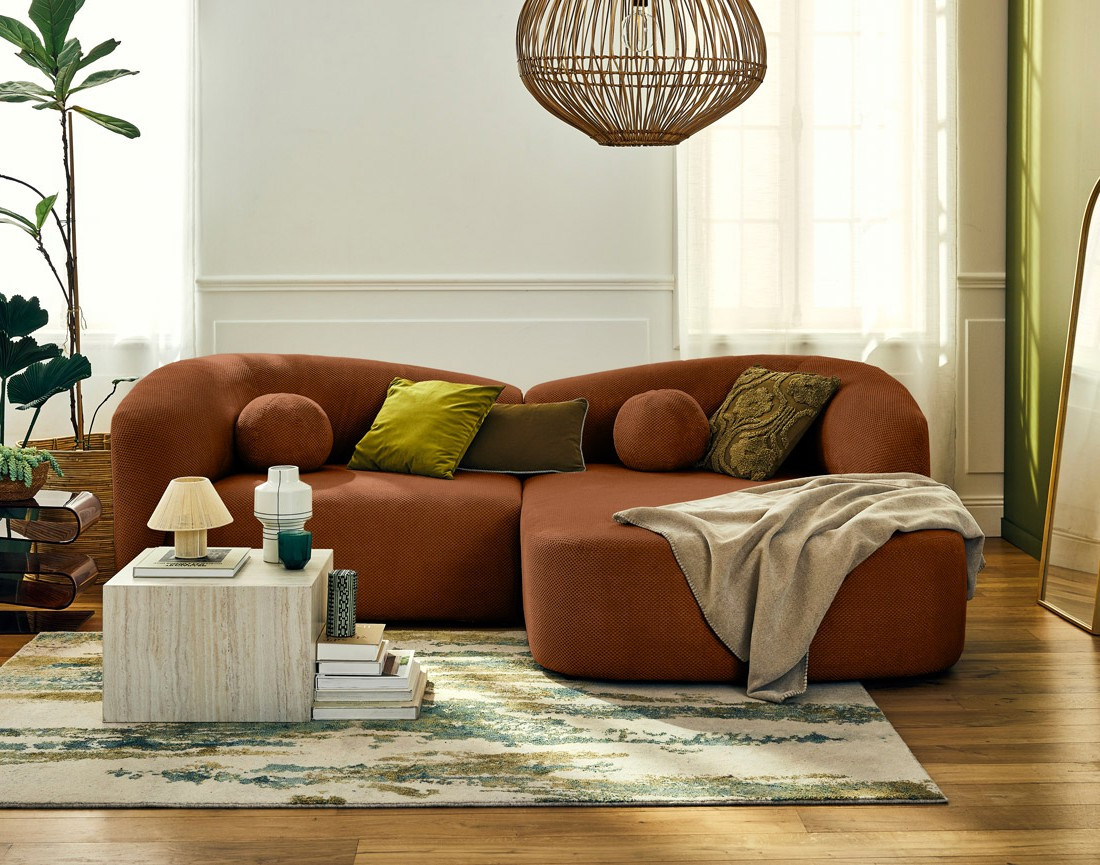 Canapé d'angle droit 4 places en velours texturé Charles