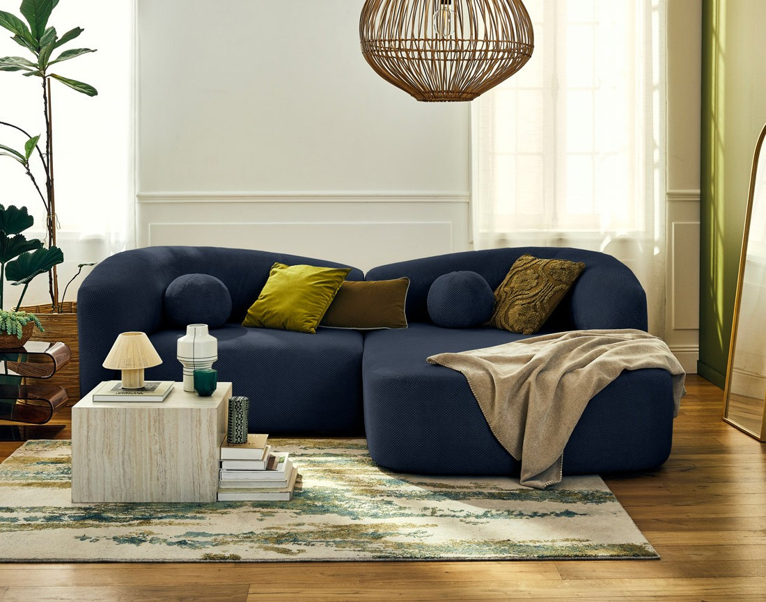 Canapé d'angle droit 4 places en velours texturé Charles