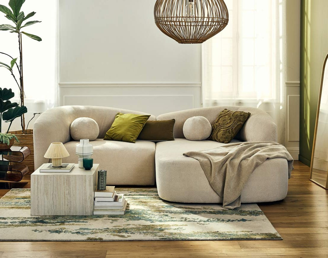 Canapé d'angle droit 4 places en velours texturé Charles Canapé d'angle droit 4 places en velours texturé Charles