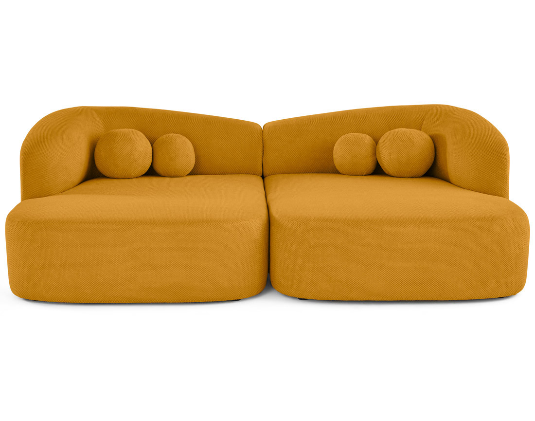 Canapé droit 4 places avec double méridienne en velours texturé Charles