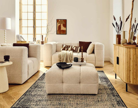 Canapé droit 2 places en tissu texturé Suzano