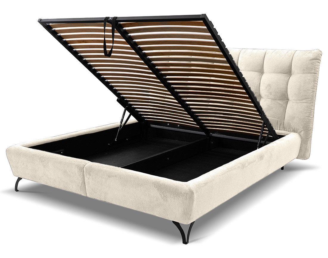Lit coffre 160x200 cm en tissu bouclette sommier inclus Sohan