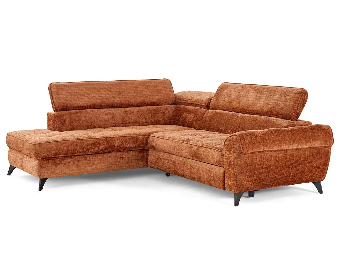 Canapé d'angle gauche convertible avec coffre en velours texturé Marlo