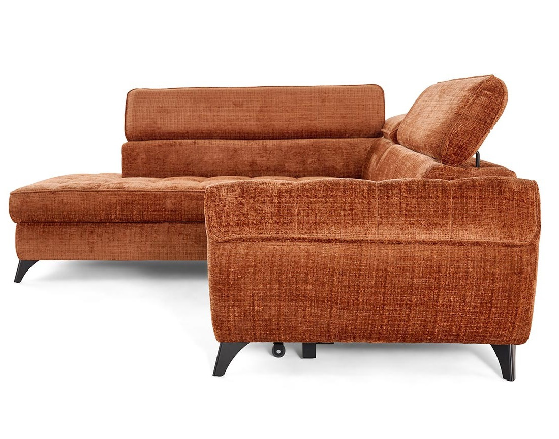 Canapé d'angle gauche convertible avec coffre en velours texturé Marlo