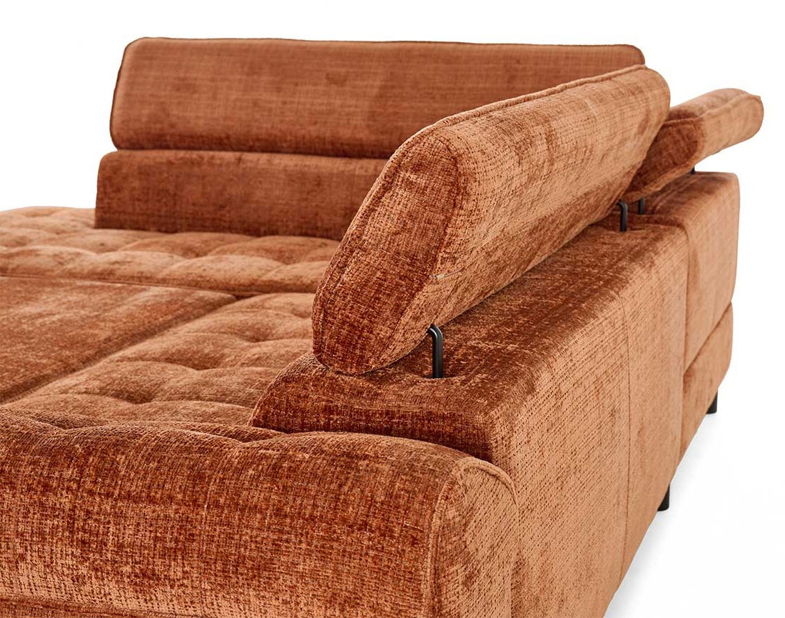 Canapé d'angle gauche convertible avec coffre en velours texturé Marlo