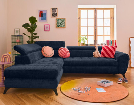 Canapé d'angle gauche convertible avec coffre en velours texturé Marlo