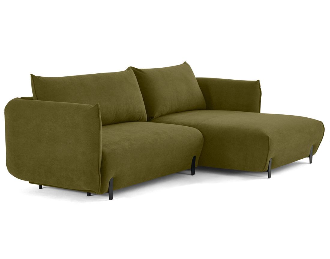 Canapé d'angle droit 4 places convertible avec coffre en tissu Gianni