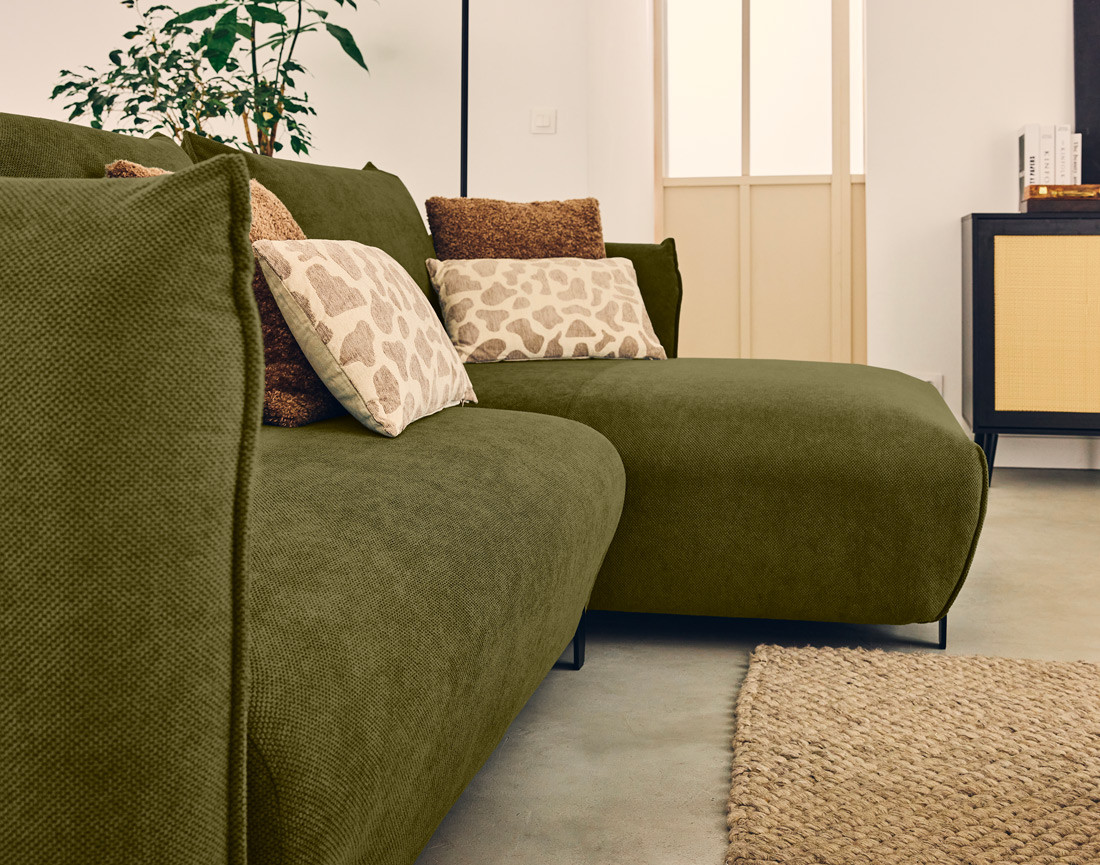 Canapé d'angle droit 4 places convertible avec coffre en tissu Gianni