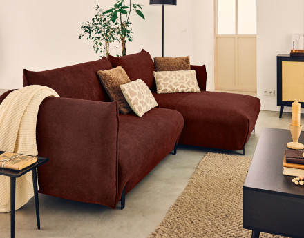 Canapé d'angle droit 4 places convertible avec coffre en tissu Gianni