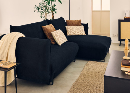 Canapé d'angle droit 4 places convertible avec coffre en tissu Gianni
