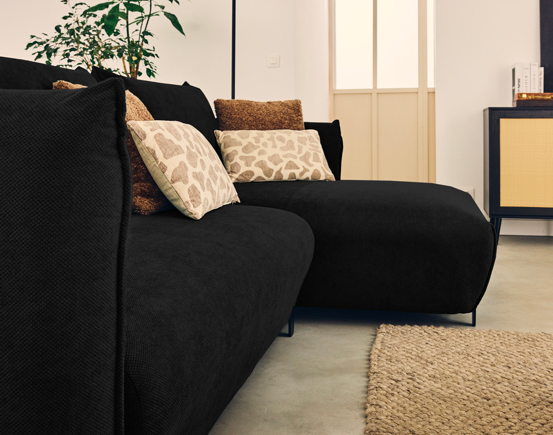 Canapé d'angle droit 4 places convertible avec coffre en tissu Gianni Canapé d'angle droit 4 places convertible avec coffre en tissu Gianni