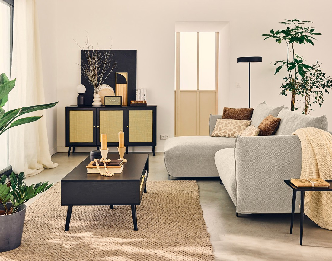 Canapé d'angle gauche 4 places convertible avec coffre en tissu Gianni Canapé d'angle gauche 4 places convertible avec coffre en tissu Gianni