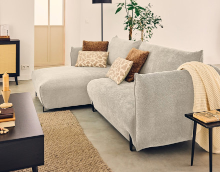Canapé d'angle gauche 4 places convertible avec coffre en tissu Gianni