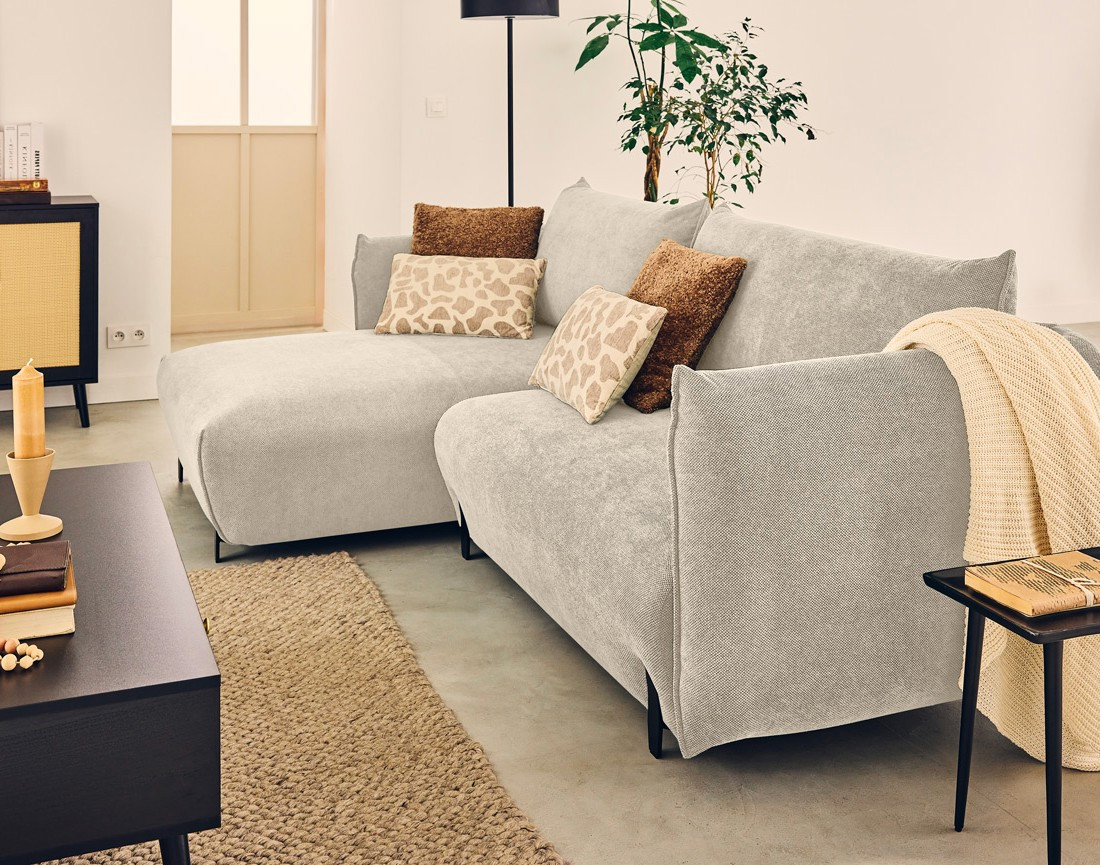 Canapé d'angle gauche 4 places convertible avec coffre en tissu Gianni Canapé d'angle gauche 4 places convertible avec coffre en tissu Gianni