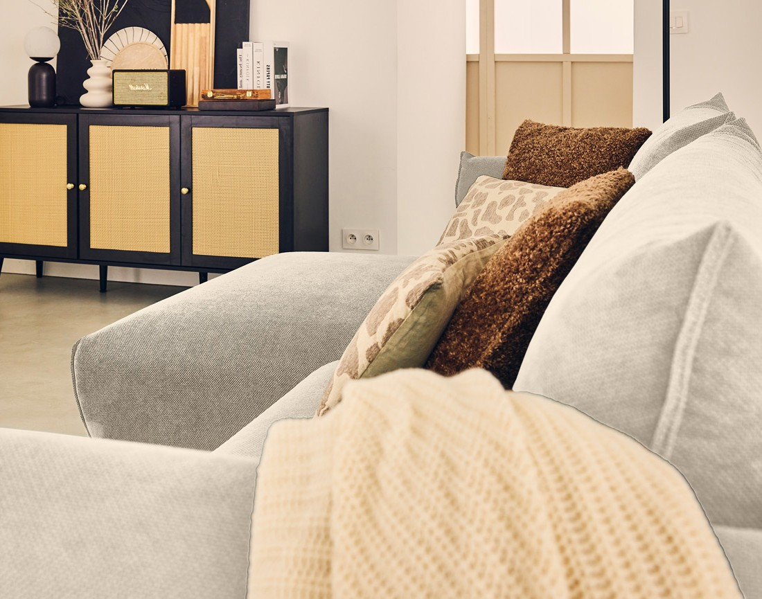 Canapé d'angle gauche 4 places convertible avec coffre en tissu Gianni Canapé d'angle gauche 4 places convertible avec coffre en tissu Gianni